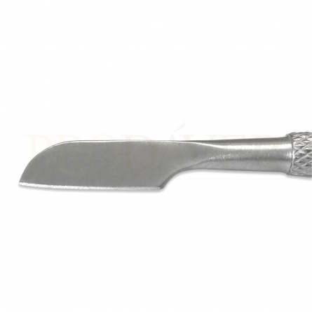 The blade is used to clean around the nail or cut cuticles if you don't want to use cuticle nipper