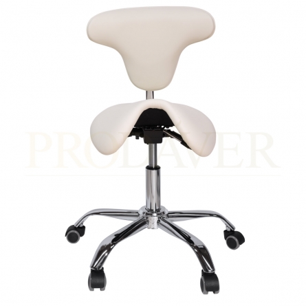 Saddle stool with erogonomic front side, with backrest