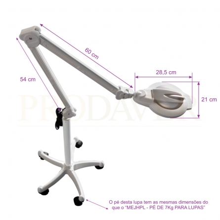 Produz uma luz natural, não cintilante contribuindo para um menor stress ocular. Pé com 5 braços com reforço de peso de 9 Kg.