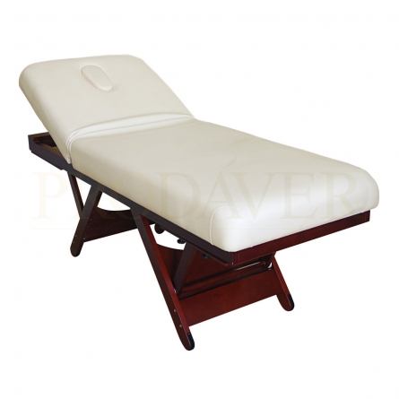 marquesa 2 corpos, orificio e almofada tampa para orificio. Tem 2 barras de apoio. fecho de encaixe para posição de pernas da marquesa e é regulável na altura. cor creme