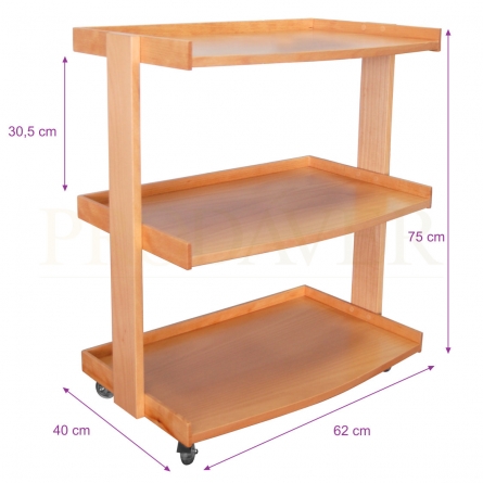 Wood Storage Rolling Cart, Solid Beech Wood 3 Tier 4 Wheels, Multifunctional