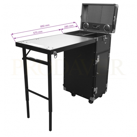 Mesa com quarto rodas 2 com travão com pega de mão para transportar e com 4 gavetas