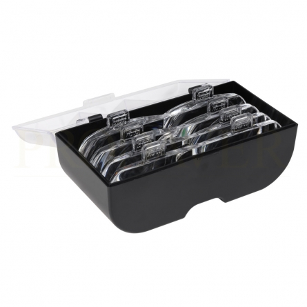 4 lentes acrílicas substituíveis com grande clareza: ampliação de 1,5X, 2,5X, 3,5X, 5X, as lentes ópticas acrílicas são classe 5H anti-riscos, mais resistentes ao desgaste e duráveis.